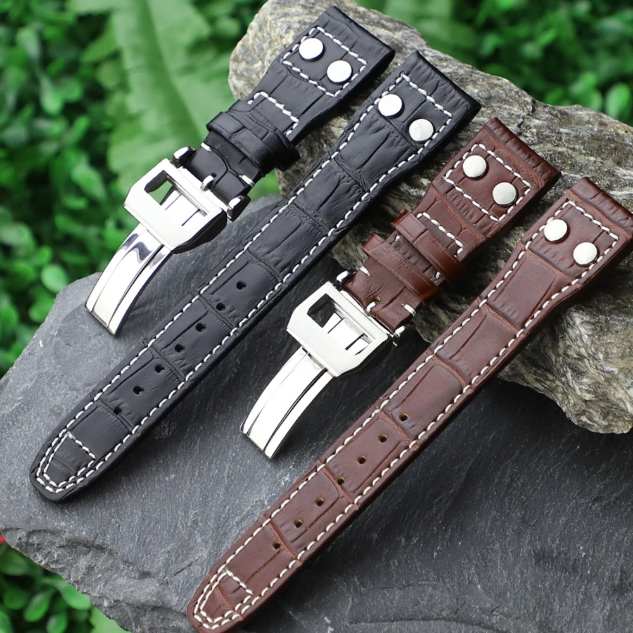 Cinturino Per Orologio In Vera Pelle Da 22Mm Per Cinturino Iwc Mark Big Pilot Strap Rivet Wristband Iwc Portugieser Cinturino Nero Marrone
