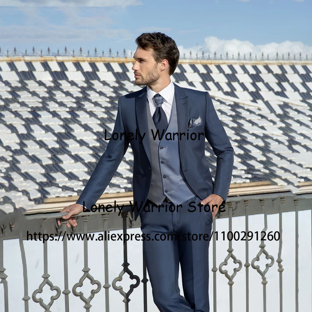 

Navy Blue Suits Mens Slim Fit Wedding Groom Tuxedo Business Blazer Masculino 3 Piece Jacket Vest Pants Terno Masculinos Completo