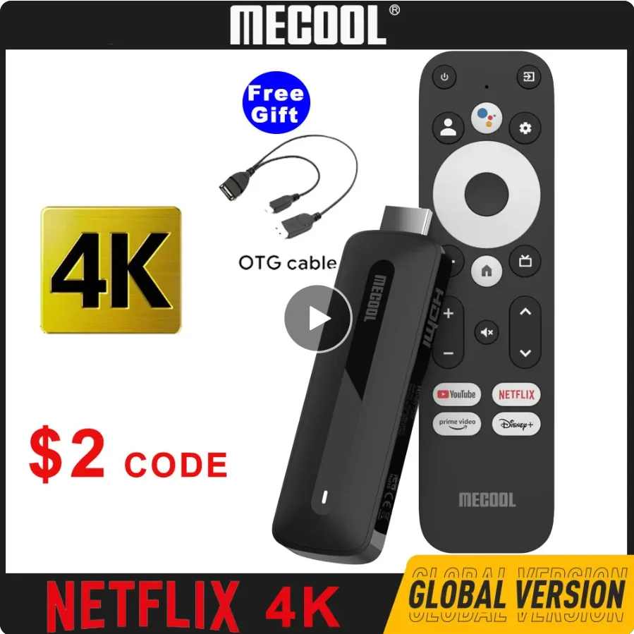 Android TV Stick 4K HDR, Convertidor a Smart TV 4GB RAM 32GB ROM, Asistente de Google y Chromecast incluido, Mecool KD3 Mecool KD3