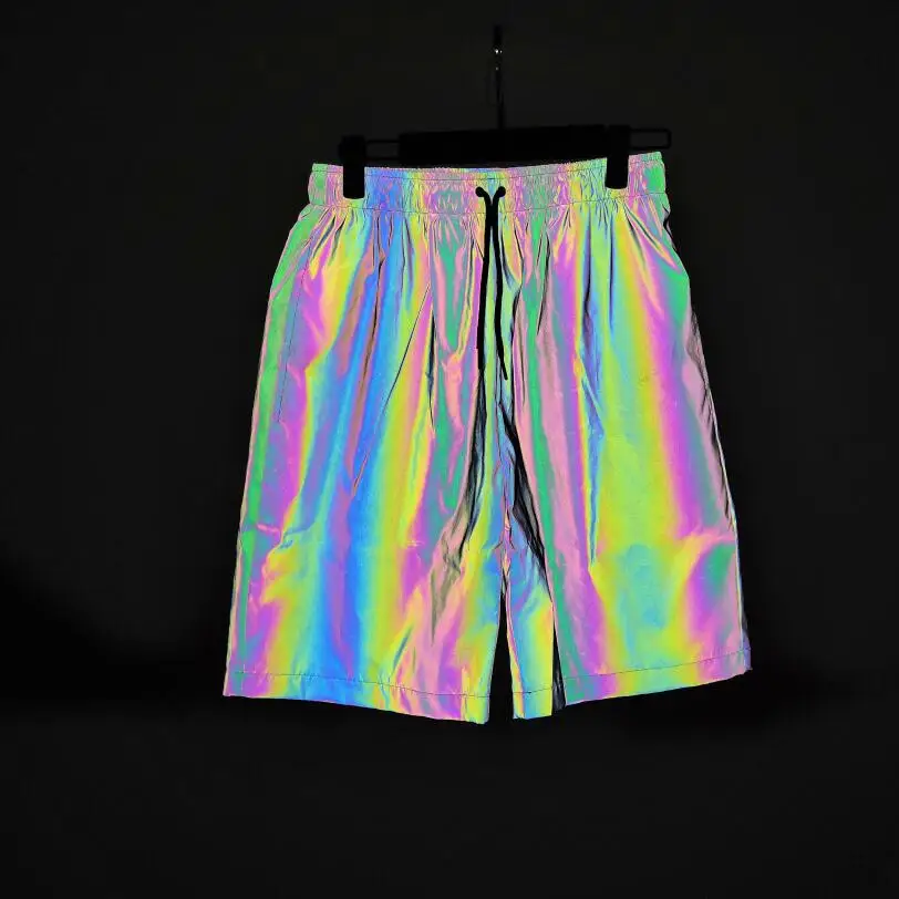 Fashion Holographic Men's Black Reflective Rave Rainbow Shorts Festival Party Psychedelic Shorts 2