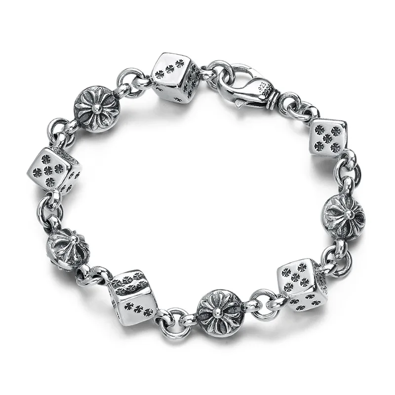 Wholesale Sterling Handmade Chain India Cross Personality 925 Pure Yintai Silver Dice