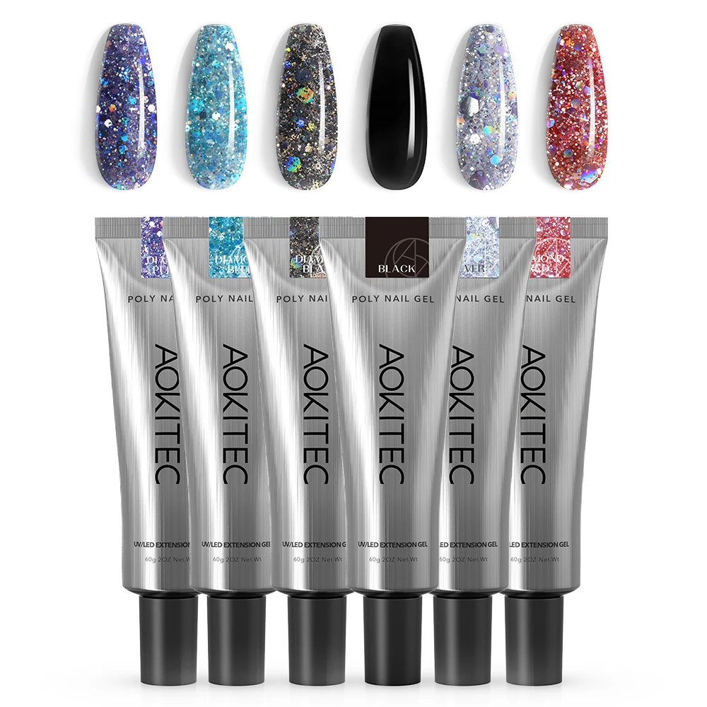 Aokitec60gPolyNailGel1236PCSSetGlitterPolishForExtension