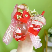 Liquid Oil Luminous Ice Cube Shape Keychain Cute Floating Quicksand Rabbit Keyring Women Girl Bag Pendant Key Chain Gifts 1