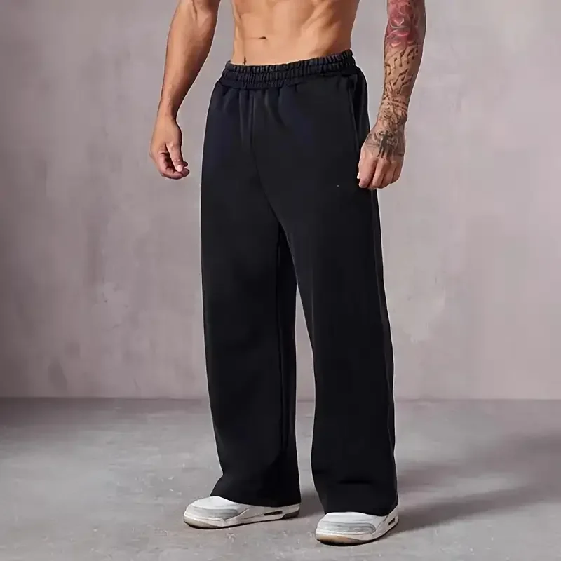 American style basketball themed casual pants for men, loose straight fit oversized sports pants