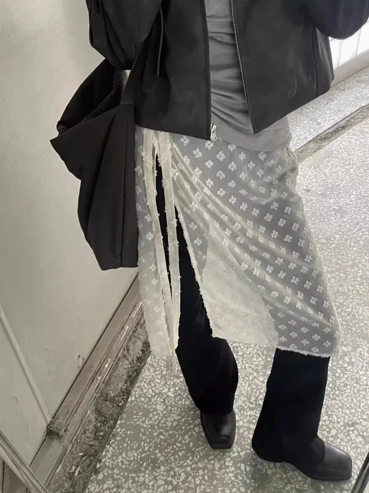 

Прозрачная Юбка на шнуровке с завязкой на талии, винтажные кружевные дизайнерские женские юбки, Сказочная эстетичная корейская ткань в стиле 1920-х гранж