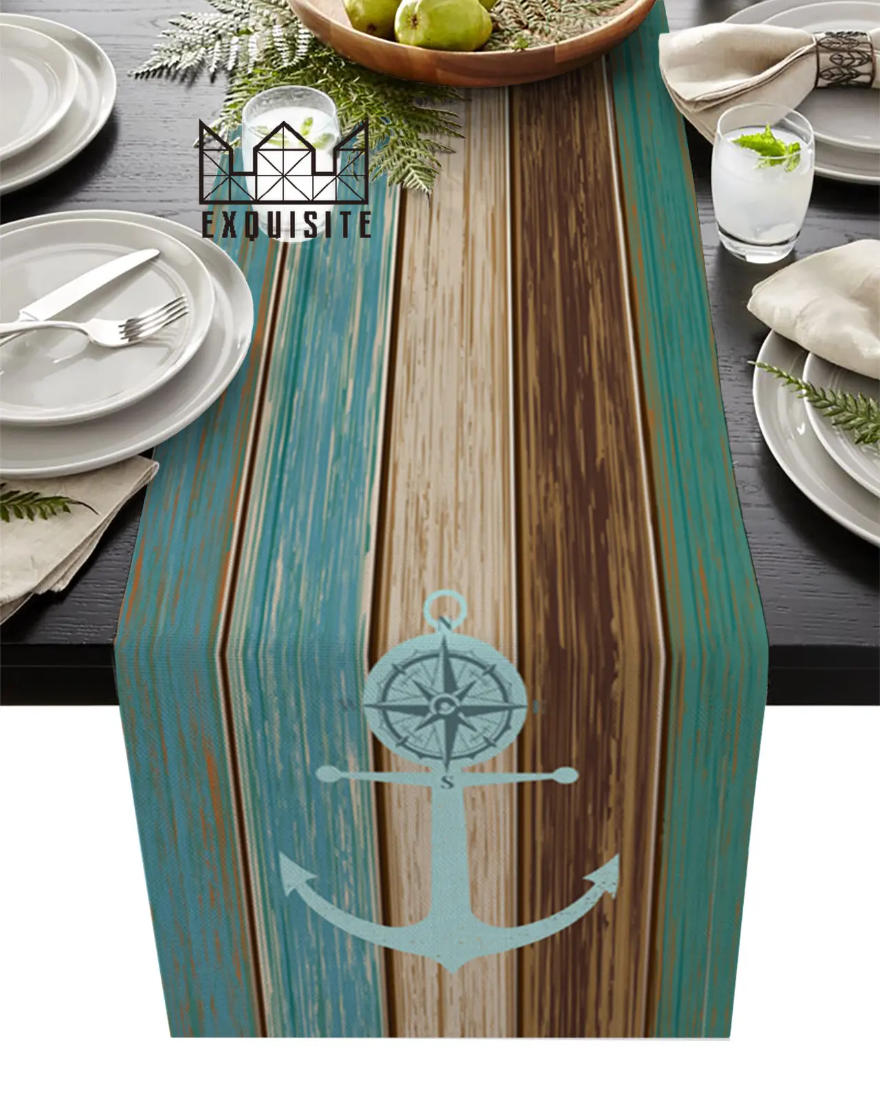 Ocean Anchor Planks Blue Turquoise Retro Table Runner Decoration Home Decor  Dinner Table Decoration Table Decor