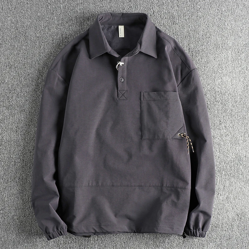 

Рубашка-поло мужская с длинным рукавом, модная Повседневная блуза с лацканами, однотонная, весна-осень