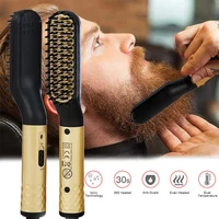 Lisseur de cheveux chauffant Portable, Mini peigne à lisser la barbe, fer plat électrique pour hommes, lisseur de cheveux longs et courts 1