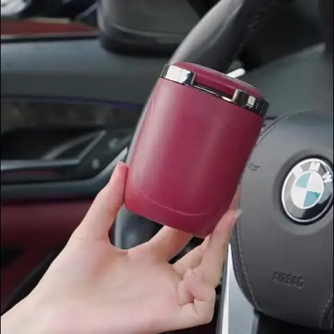 JNNJ Posacenere per Auto, Posacenere per Esterni in Acciaio Inossidabile Senza Fumo Portatile, Posacenere Auto Con Coperchio E Illuminazione LED, Cenere per Auto, Furgoni, Esterni(Rosso