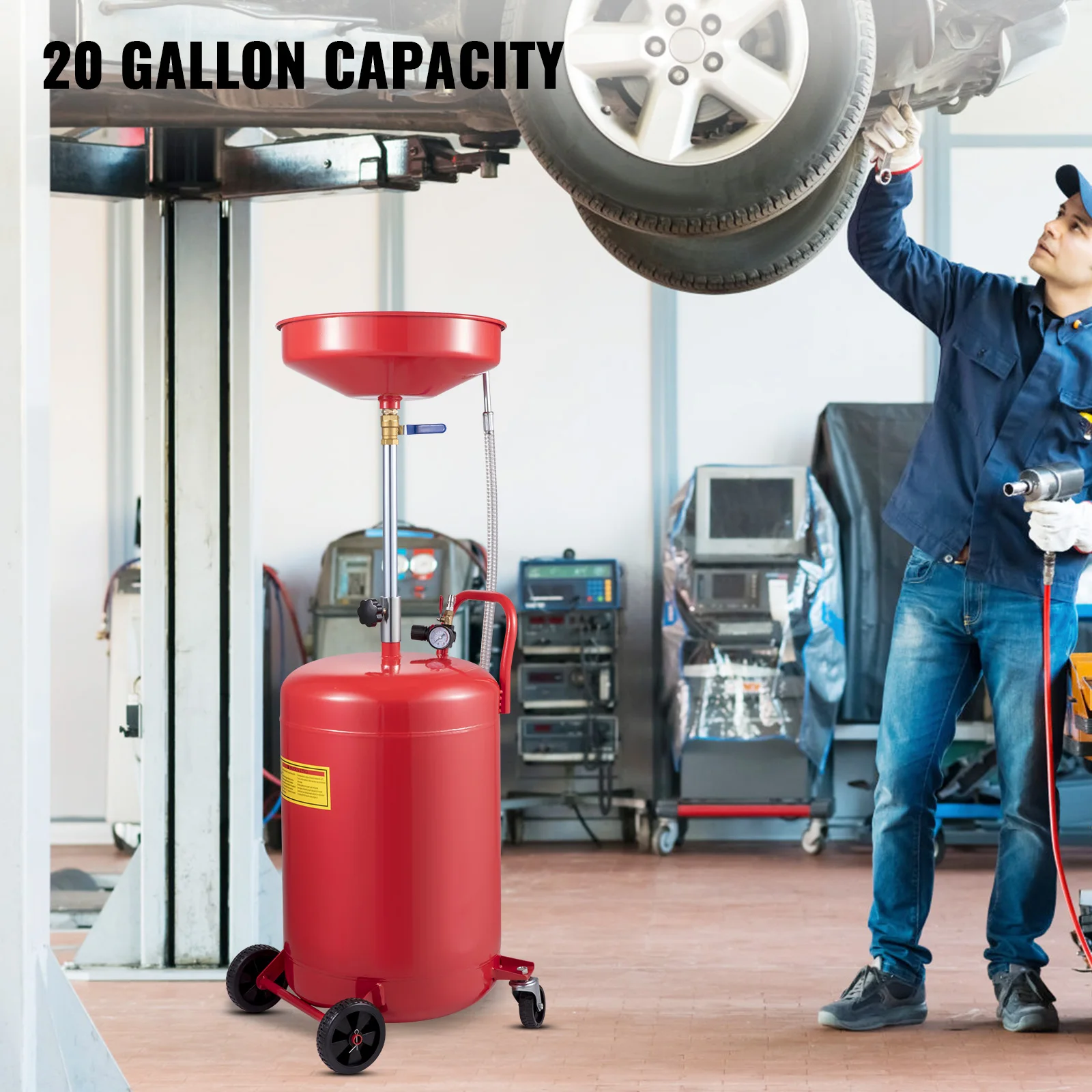 SucceBuy 20 Gallon Waste Oil Drain Tank Air Operated Drainer with Pressure Regulating Valve for Fluid Fuel Transfer Drainage