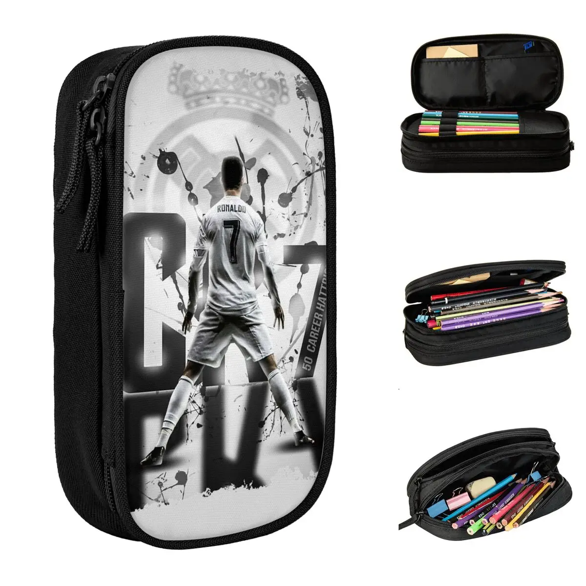 CR7 Ronaldo Soccer Legend Pencil Case New Pen Bag Student Large Storage Students School Zipper Pencil