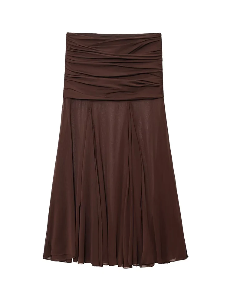 TFMLN Chic Women Simple Translucent Long Skirts Fashion Summer Causal Folds Design Loose Skirts New Women Patchwork Skirts