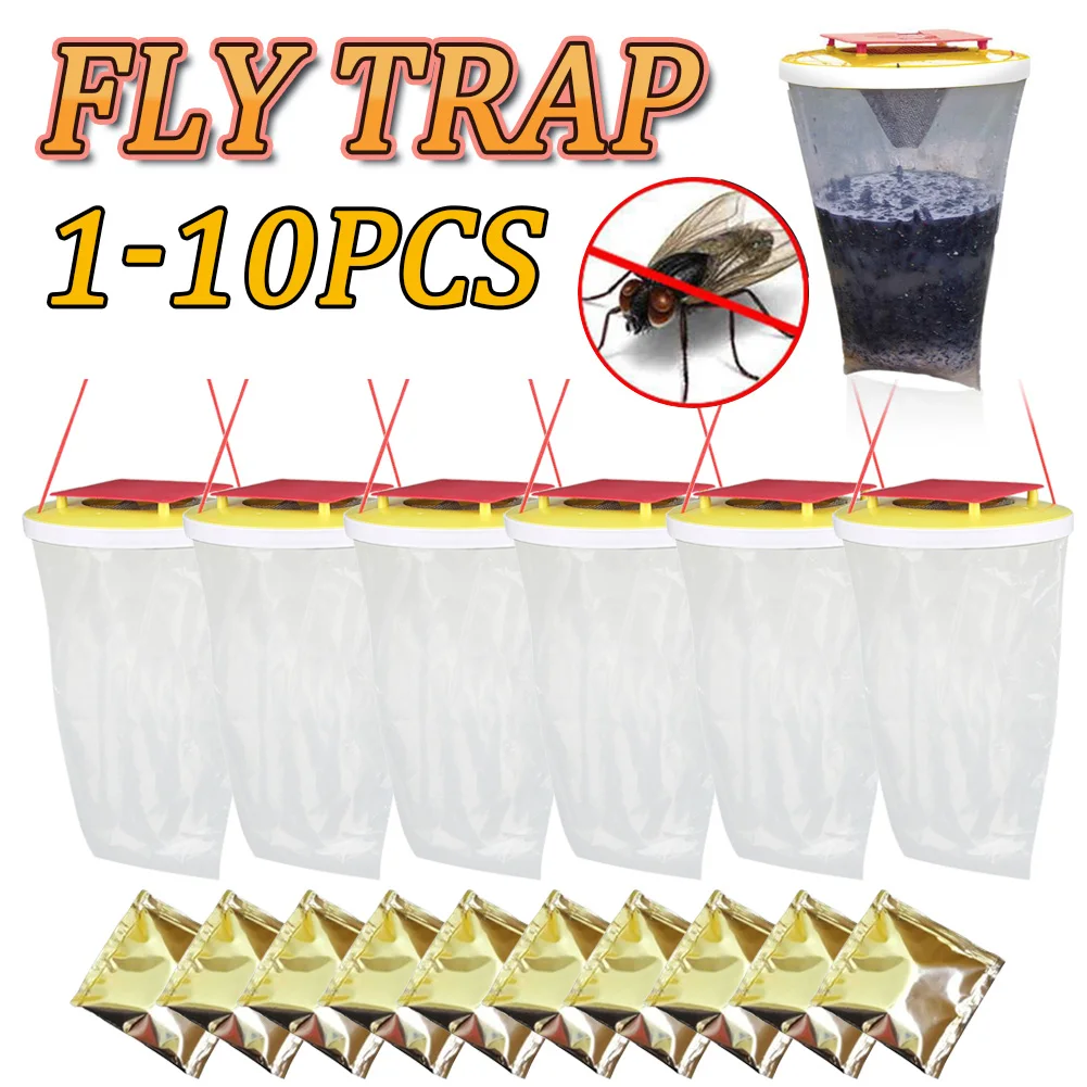 1-10PCS Hanging Fly Catcher fly trap insect traps insect catcher Killer Pest Control Reusable Fly Trap Flytrap Pack Traps Outdoor Garden Hanging Flycatcher With Bait