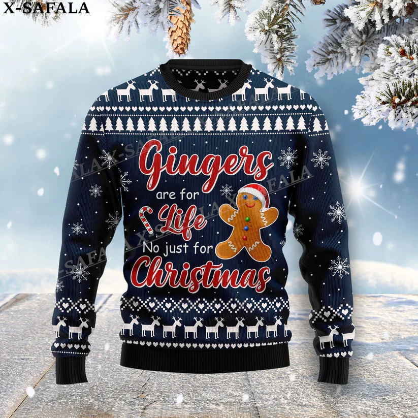 thumbnail image 1 of Suéteres de punto navideños con diseño divertido de hombre de jengibre, comida, regalo divertido de Navidad y Halloween, jerséis para parejas, fiestas, unisex, informales, 3, 1 of 5
