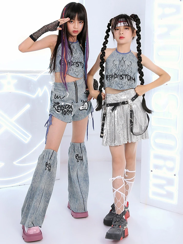 Kids Hip Hop Jazz Dance Clothes For Girls Fashion Denim Vest