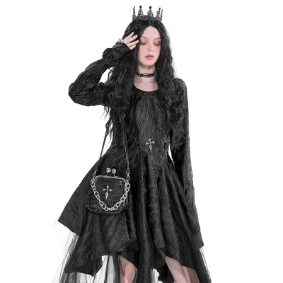 

New Spring Autumn Japanese Harajuku Black Long Sleeve Dress Hot Girl Fashion Temperament Lolita Sweet Kawaii Dress