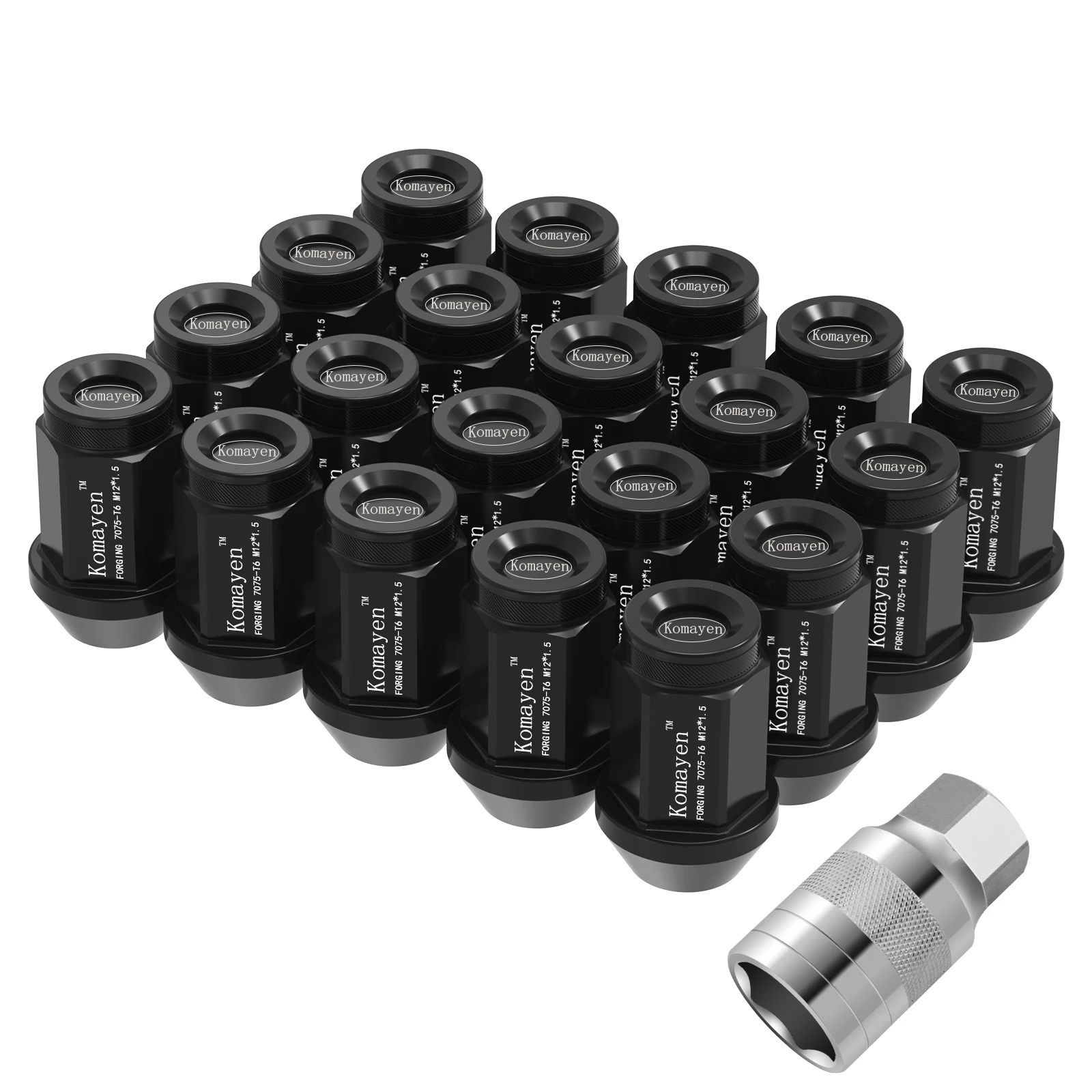 

Wheel Lug Nuts 7075-T6 Aviation Aluminum Car Wheel Bolts Studs M12x1.5 L=45mm Close End Lug Nut with Socket Adapter（20pcs）