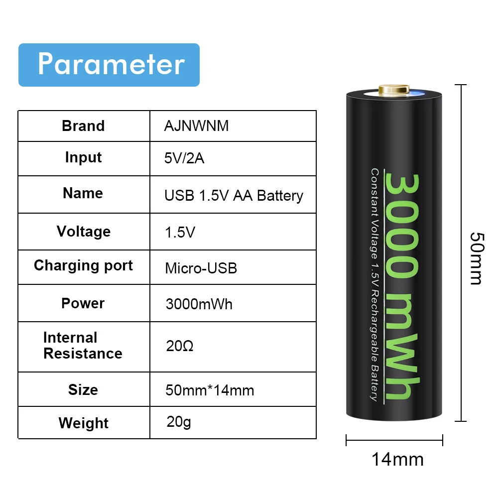 Bateria Recarregável de Alta Capacidade do Li-íon de 1.5v aa 3000 Mwh Usb para o Rato do Controle Remoto Pequeno fã Bateria do Brinquedo Elétrico Mais Cabo - Image 6