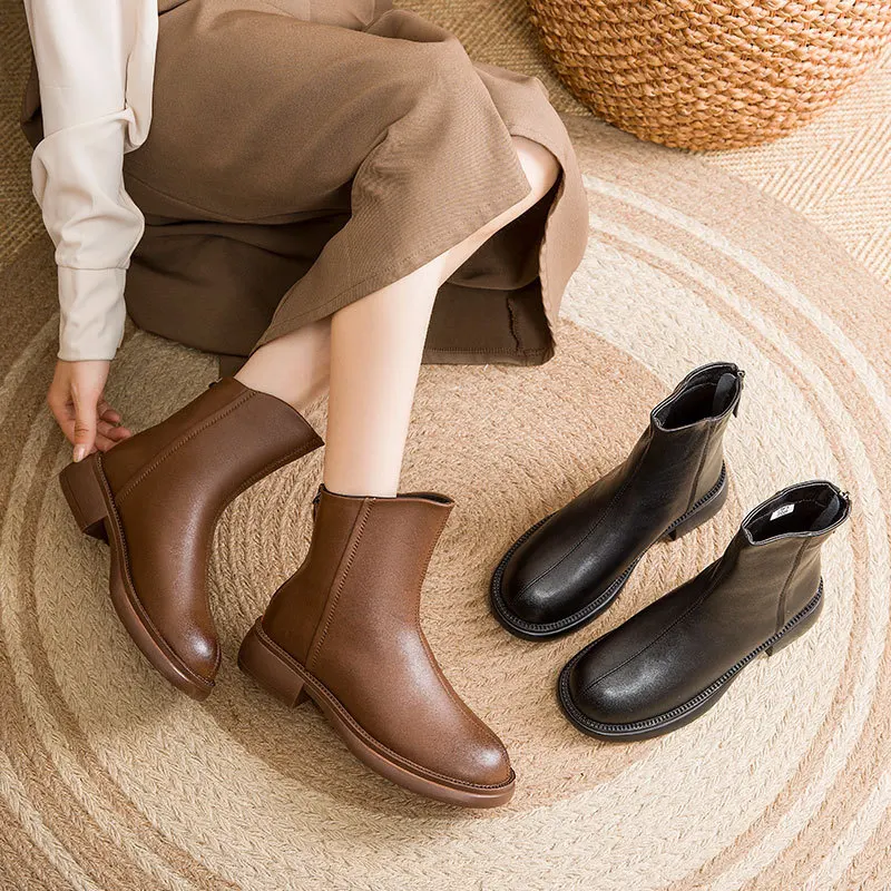 Classics Women Boots New Ankle Boots Woman Fashion British Retro Short Boots Rear Zipper Ladies Boots Casual Shoes Spring Autumn