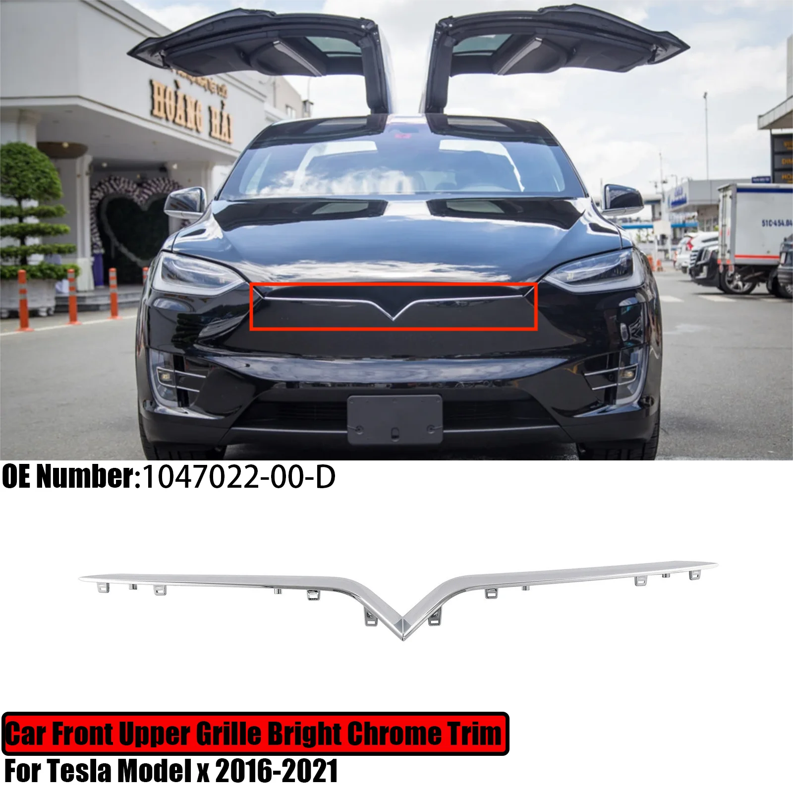 

Car Front Bumper Upper Center Bright Chrome Grille Trim For Tesla Model x 2016-2021 1047022-00-D Molding Grill