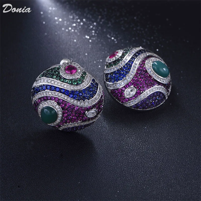 

Donia Jewelry New Fashion Titanium Steel Micro-Inlaid Color AAA Zircon Round Silver Needle Luxury Retro Earrings