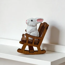 Handcrafted Wooden Rabbit Statue (White 2 - piece set)