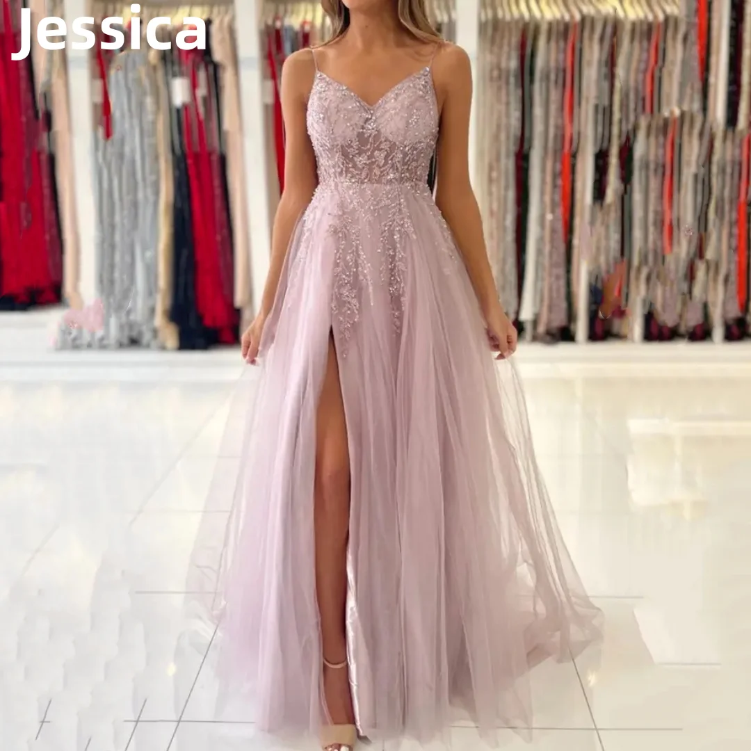 

Jessica Pink Prom Dresses Luxurious Glitter Tulle Evening Dress Fairy Party Dress Formal Occasions Wedding Dress فساتين السهرة