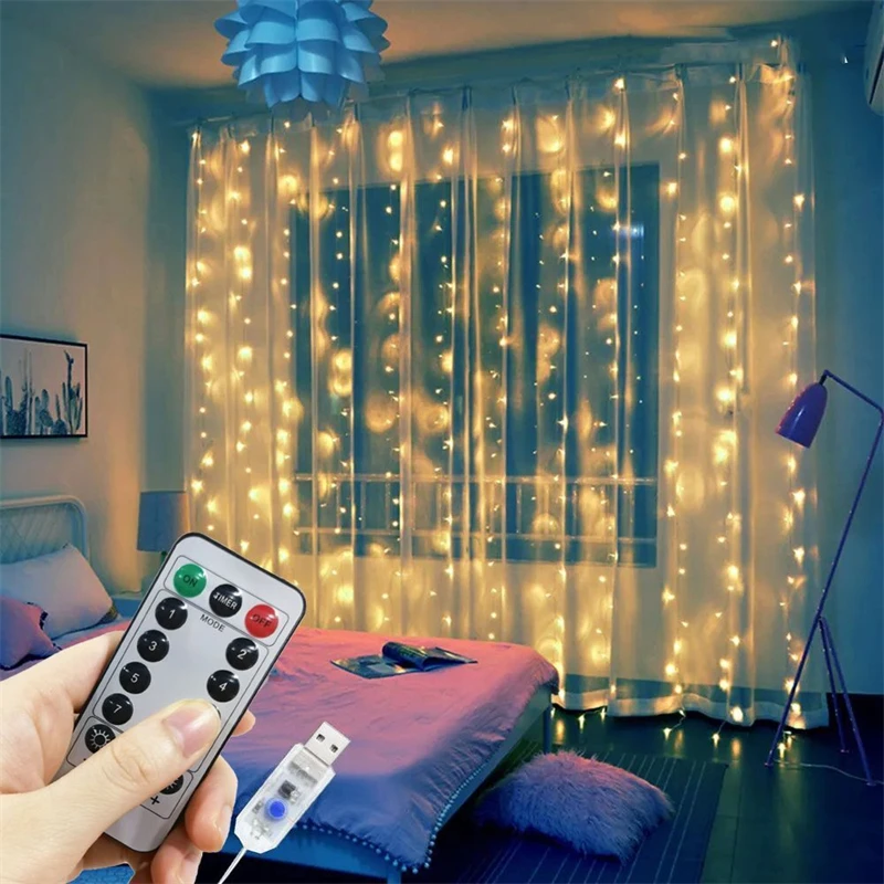2025 Christmas Curtain LED String Lights USB Plug Hanging Light Decor Xmas Wedding Bedroom Indoor Christmas Decoration for Home