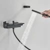 Matte Black Waterfall Spout Bathtub Faucet Hot and Cold Water Mixer Faucet Bathroom Faucets Wall-mounted Bathtub Mixers Taps 3