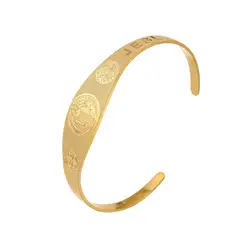 Saint Benedict Open Bangle Bracelet - Blessing & Protection Stainless Steel Jewelry Gift (Gold Color)