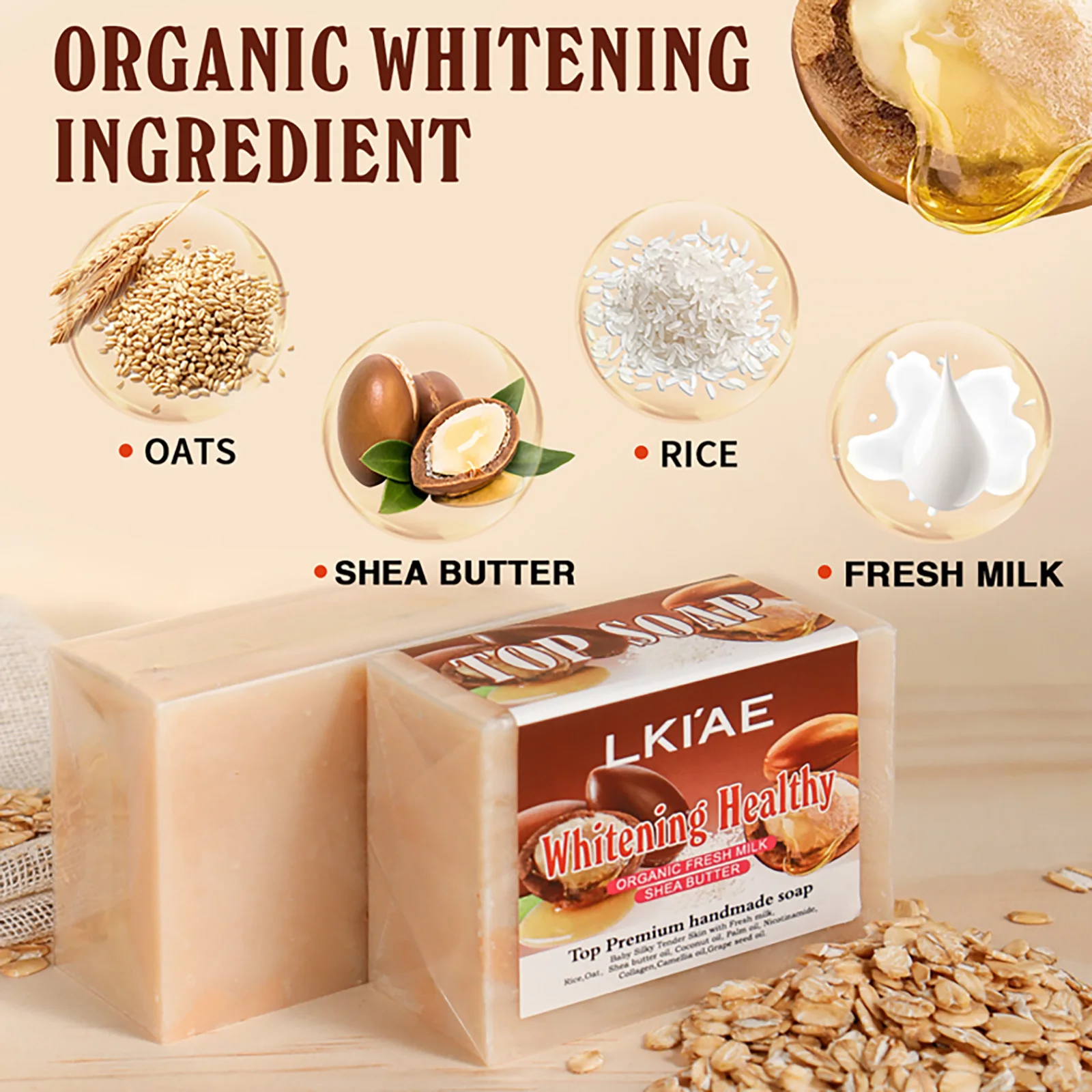 Whitening Organic Fresh Milk Soap, Handmade Oat Soap Bar For Face, Deep Cleansing, Smooth Skin With Shea Butter, Oats, 150g