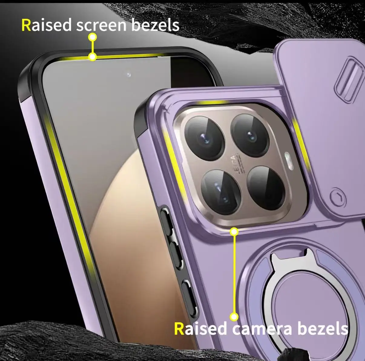 Luxury Orange Purple Shockproof Magnetic Ring Stand Phone Case with Camera Flip Protection