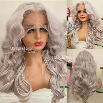 Ash Blonde Lace Wig 13x4 Long Body Wave Synthetic Wigs for Women 18-26inches Glueless Natural Hairline Daily Wear Cosplay Wigs