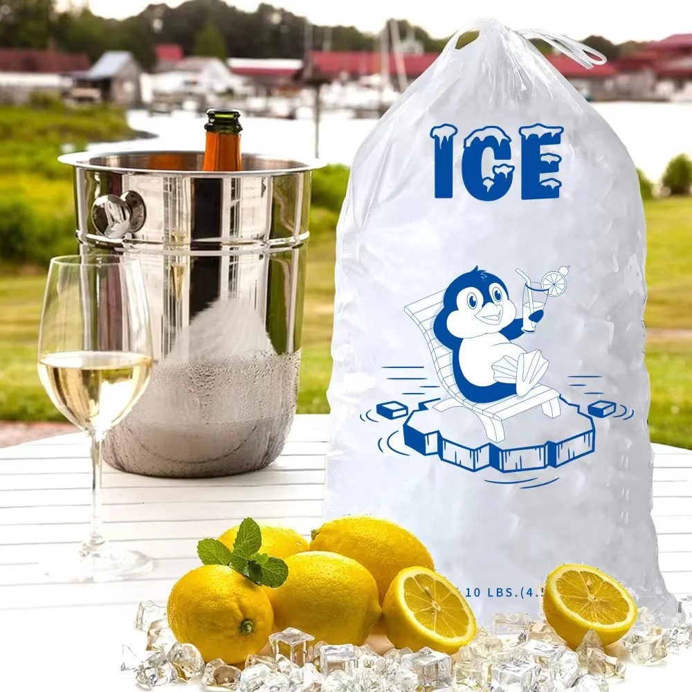 10pcs Ice Bag Durable Drawstring Closure Pack Storage Bags For BBQs Camping Food Stalls Refillable Ice Cubes Bags