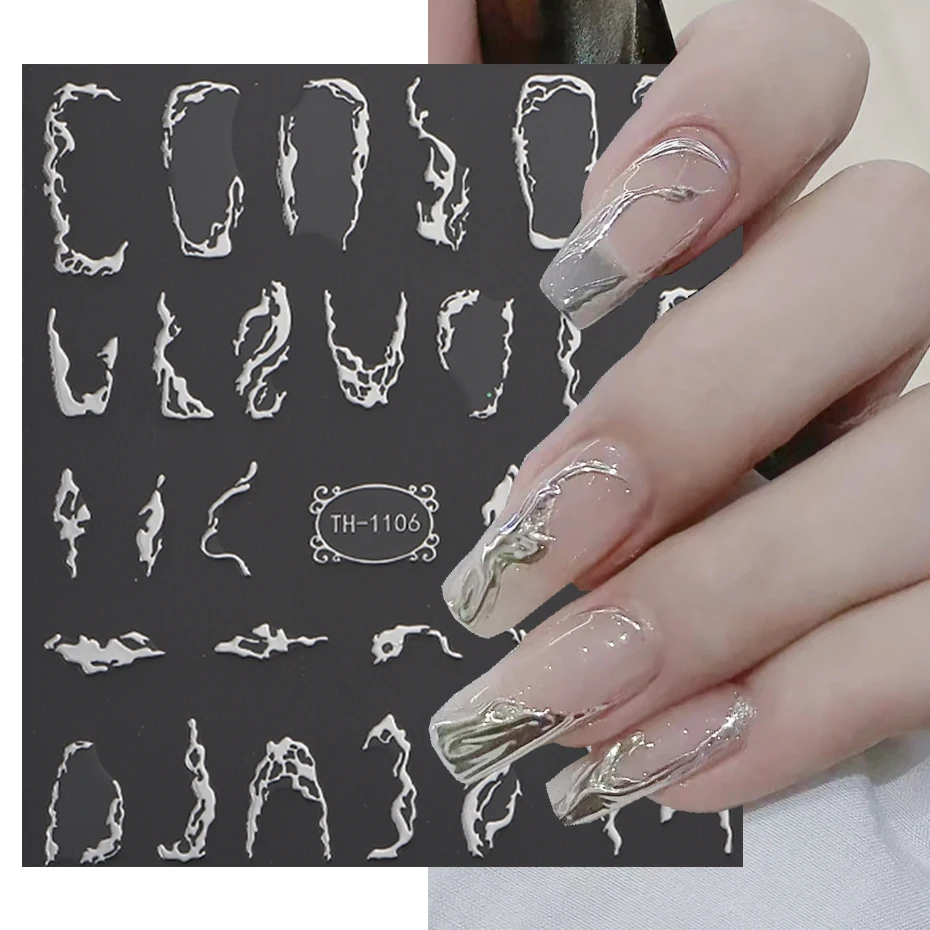 3D Metalic Line Nail Stickers Sliver Thorns Vine Curve Stripe Lines Tape Swirl Sliders Manicure Adhesive Nail Art Decals 3