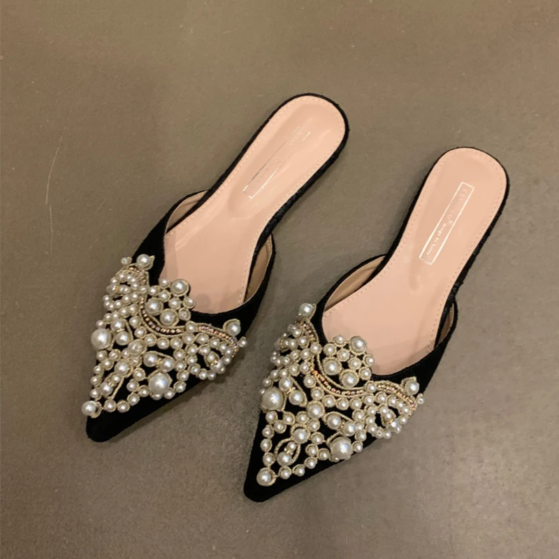 

Босоножки с острым носком, Украшенные бусинами, искусственная кожа, сандалии на ремешке, Новинка лета 2024, сланцы, Пляжное Повседневное платье, искусственная кожа