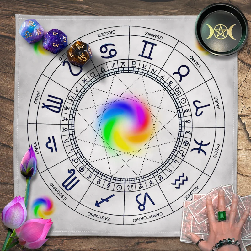 

Spiritual Rune Velvet Tarot Tablecloth 12 Constellations Altar Cloth Planetary Compass Magic Array Witchcraft Oracle Card Pads