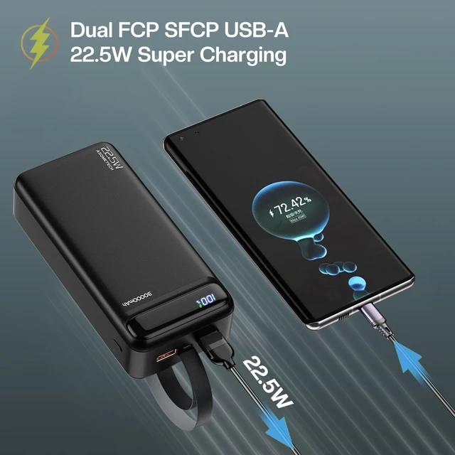 Portable Charger Power Bank 30000mAh External Battery Pack with LCD Digital  Display and USB-C Input, Dual USB Output High-Speed Charging for Cell