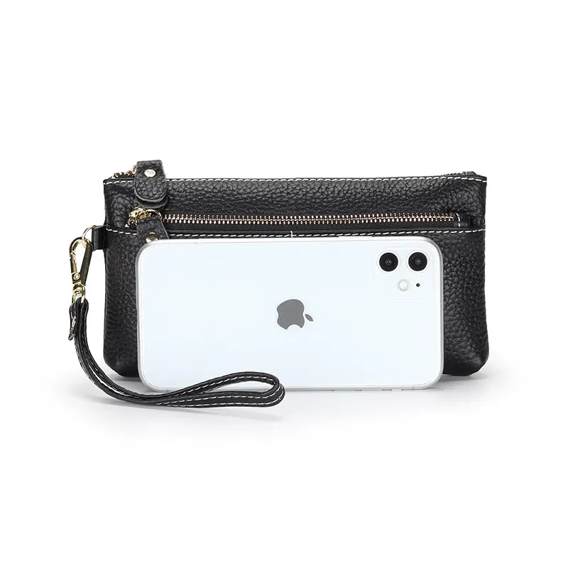 TIANHONGDAISHU Women's Genuine Leather Long Wallet – Large Capacity Clutch With Phone Slot, Retro Design, Black - View #3