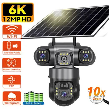 Telecamera solare Wifi esterna 3 lenti Tre schermi Webcam IP solare PIR Rilevamento umano CCTV Video di sicurezza Batteria Telecamera IP PTZ