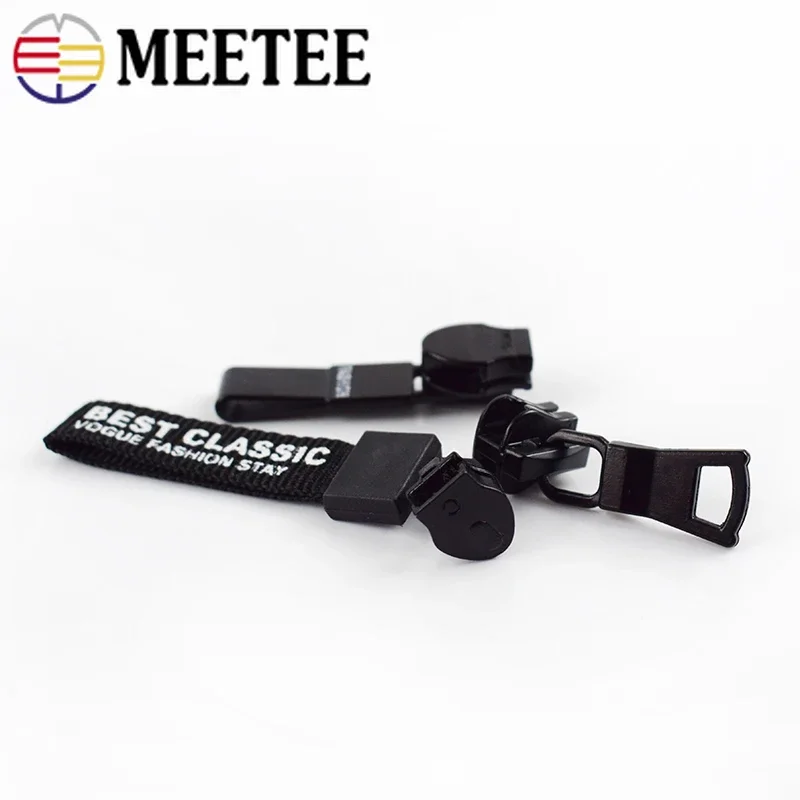 Meetee 10pcs 5# Anti-loading Zipper Sliders Waterproof Reverse Installation for Invisible Bag Jacket Nylon Coil Zip Puller