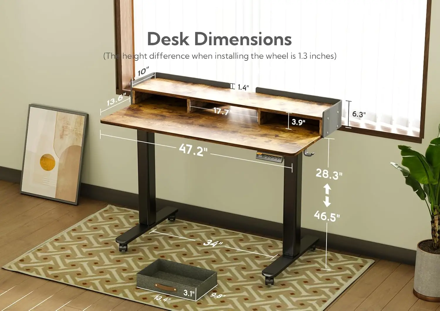 Standing Desk with Drawers, Stand Up Electric Standing Desk Adjustable Height, Sit Stand Desk with Storage Shelf 3