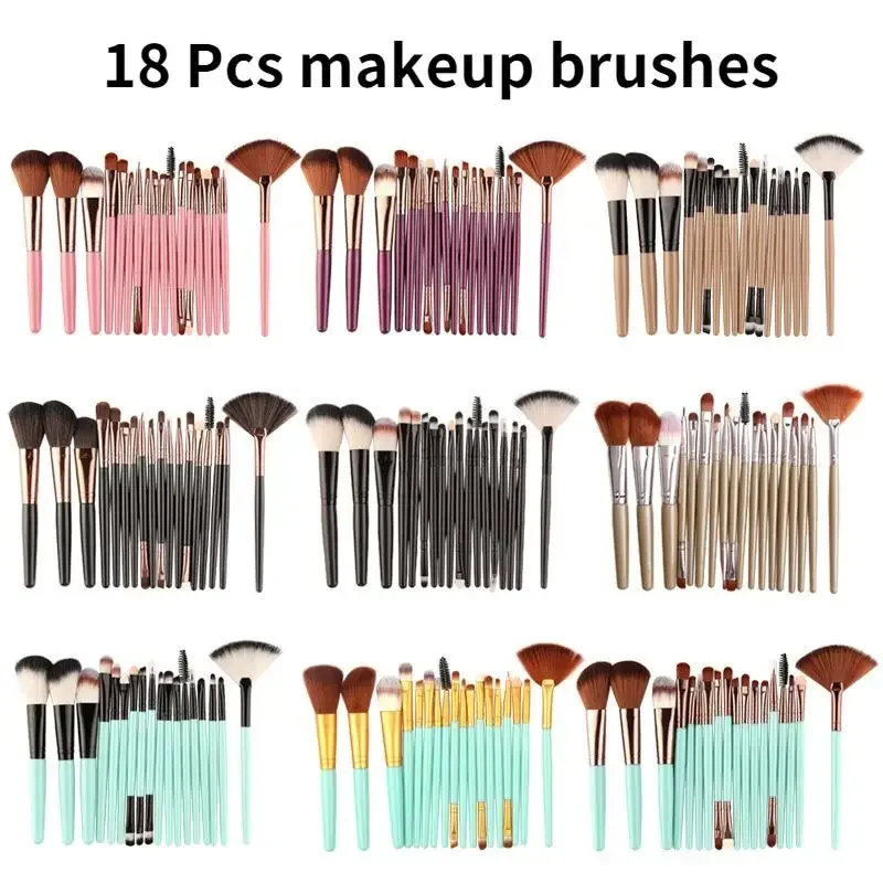 18 Pz/Set Pro Kabuki Foundation Miscela Blush Correttore Occhi Viso Liquido In Polvere Crema Labbra Trucco Pennelli