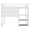 Full Size Loft Bed with Desk and Whiteboard, Metal Loft Bed with 3 Shelves and Ladder, White 4