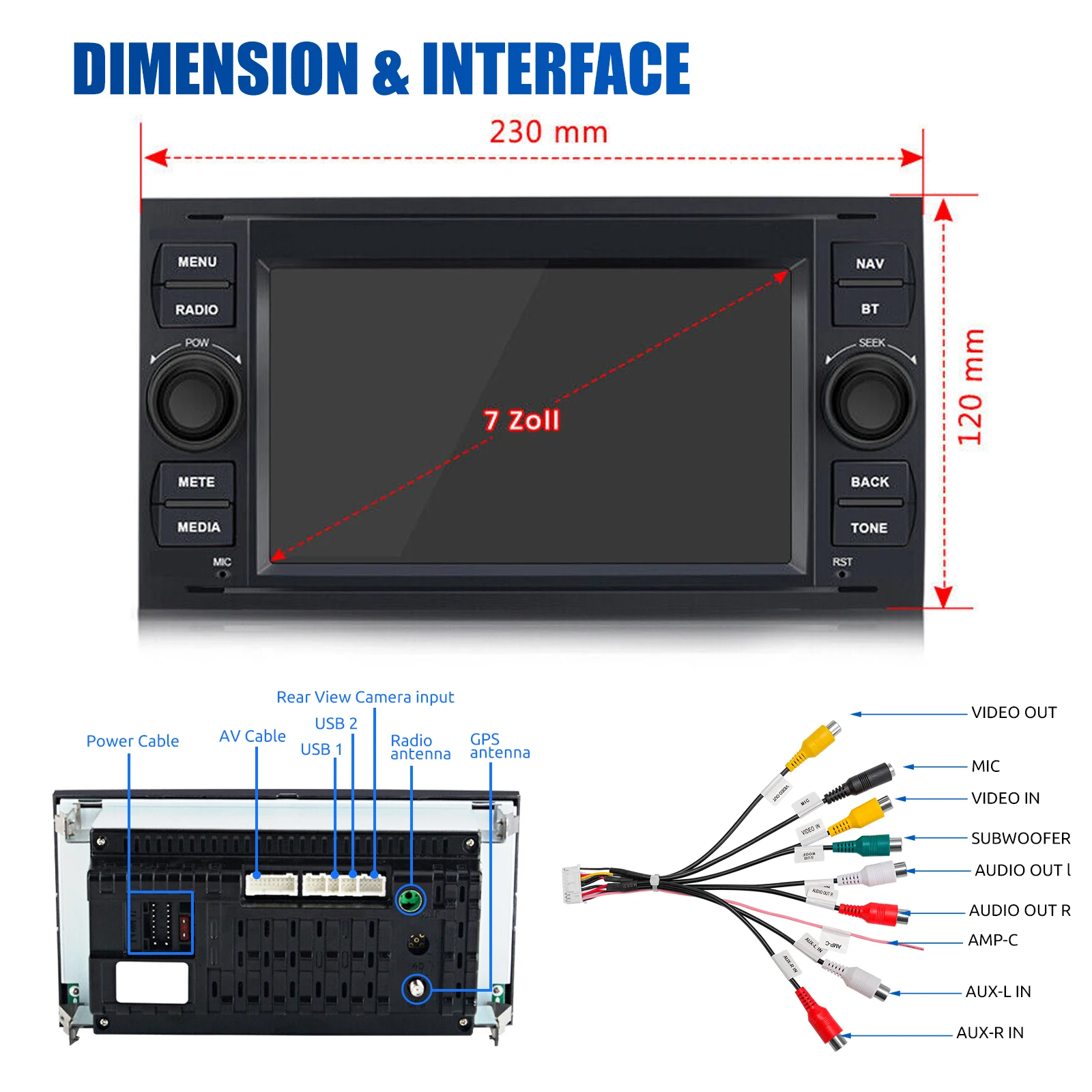 ESSGOO 7" Android15 64G Autoradio für Ford Transit MK7 Fiesta Fusion Kuga C/S-Max Galaxy Connect Focus Carplay GPS Navi WIFI RDS – Detail 23