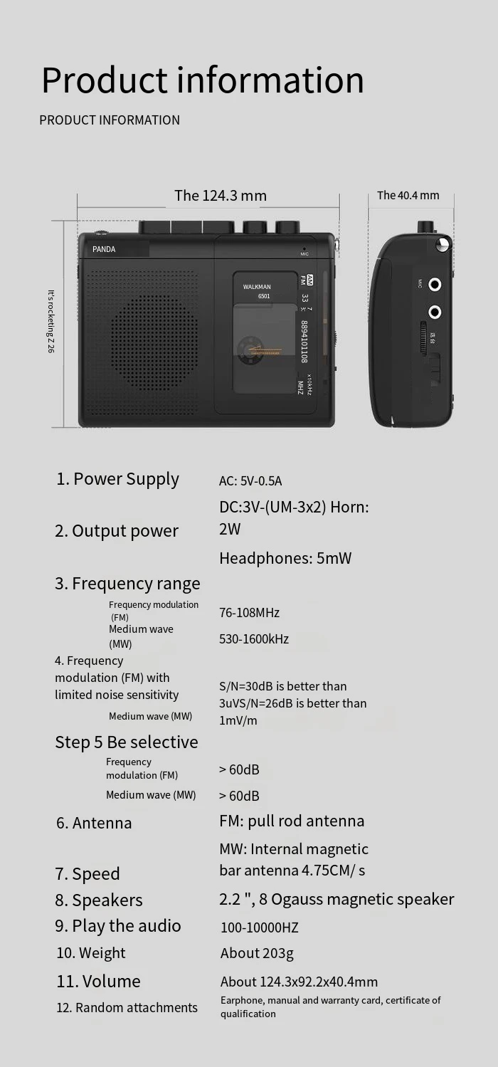 Portable Tape AM/FM Radio Retro Cassette Music Player Walkman Tape Recorders With Loudspeaker Support 3.5mm Headphone Play
