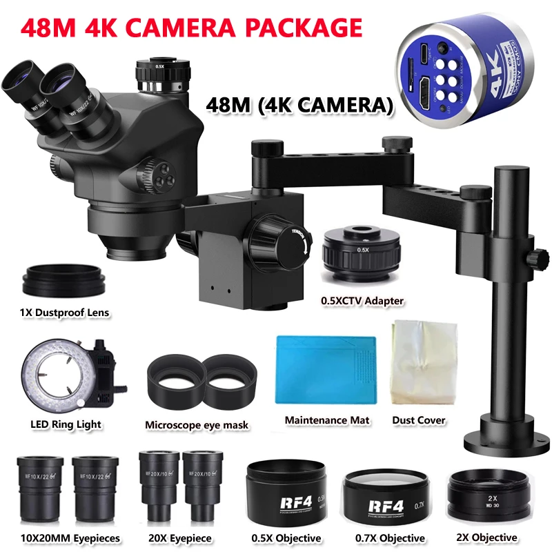 3.5-200X Simul-Focal Stereo Trinocular Microscope Set 4K 2K 1080P HDMI VGA USB TF Video Camera Clamp Folding Extension Type Base 5
