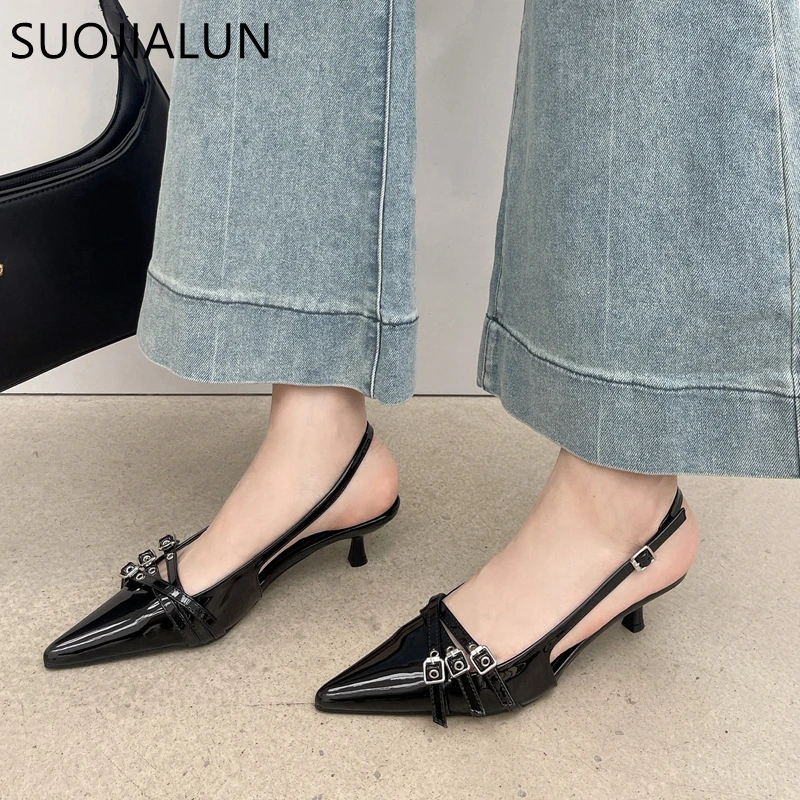 Women Sandal Fashion Buckle Pointed Toe Slip On Slingback Shoes