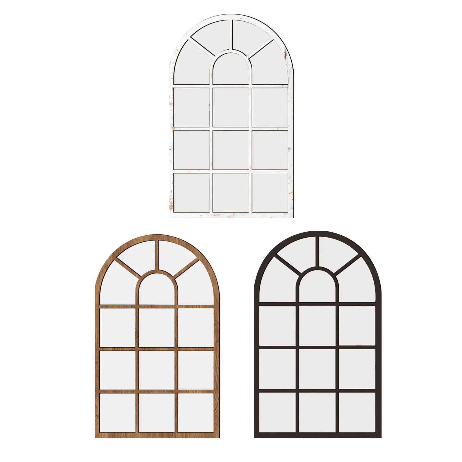 Arched Window Wall Mirror Simple Wood Acrylic Wall Art Decorative Mirror for Farmhouse Bedroom Living Room Vanity Home Decor