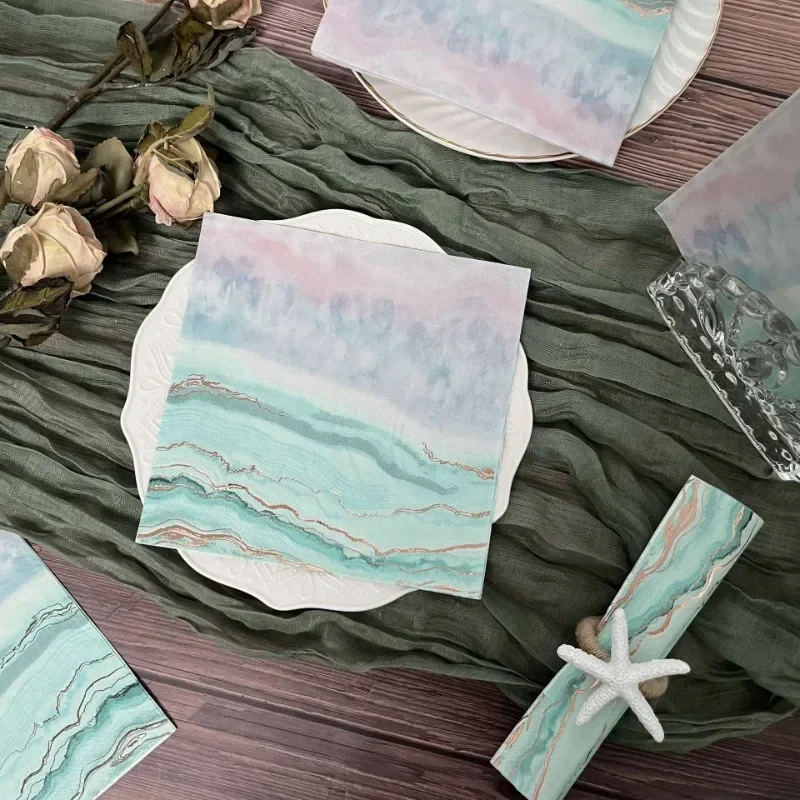 20pcs 33*33cm 2-Ply Rose Gold Foil Printed Paper Napkins Ocean Summer Party Wine Glass Flower Paper Placemats paper napkins disposable paper placemats tissue paper decoration